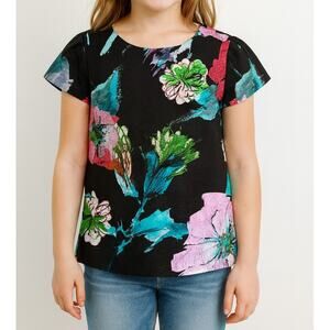 Milly Minis Designer Kid's Floral Top Girl's Size 10 Black Spring Artsy Modern